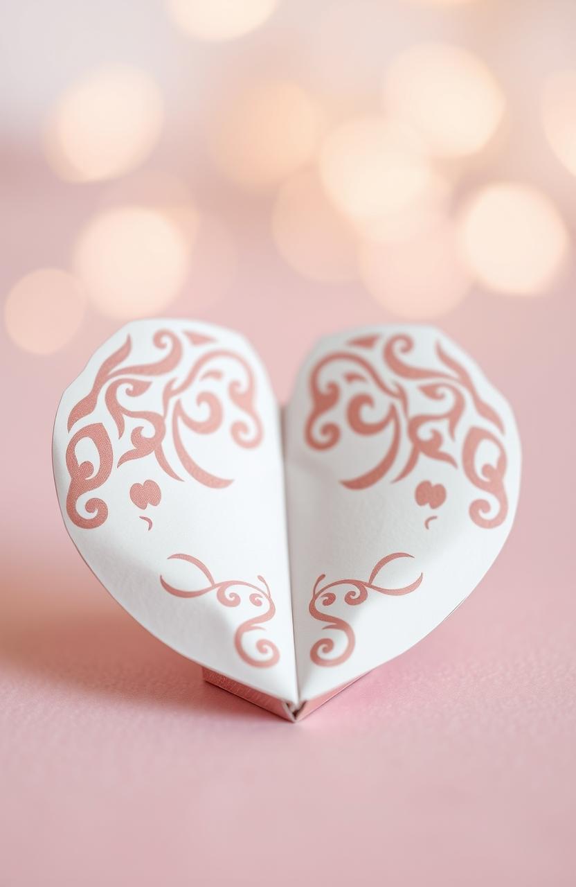 A beautifully crafted paper heart, delicately folded with intricate designs