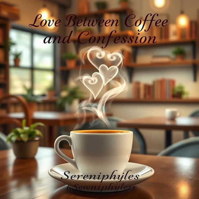 A captivating book cover titled 'Love Between Coffee and Confession' by Sereniphyles