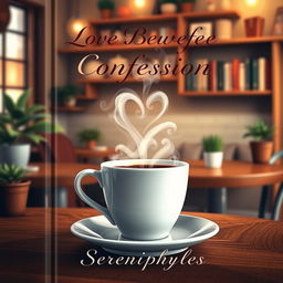 A captivating book cover titled 'Love Between Coffee and Confession' by Sereniphyles