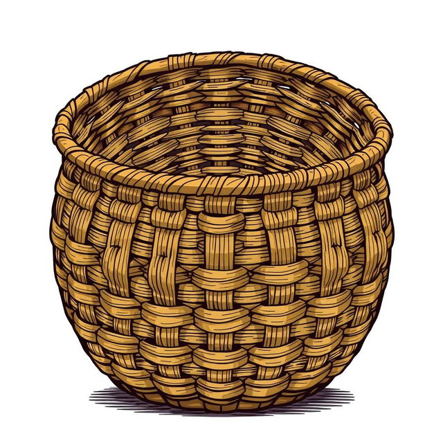 An illustration of a basket with large, detailed weaving patterns