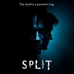 A promotional movie poster for 'Split', featuring a fragmented face design that symbolizes the character's multiple personalities