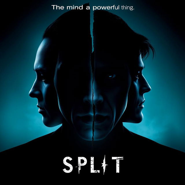 A promotional movie poster for 'Split', featuring a fragmented face design that symbolizes the character's multiple personalities