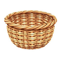 An illustration of a low-detailed woven basket, featuring intricate weaving patterns