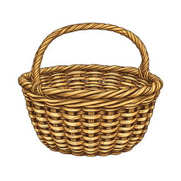 An illustration of a low-detailed woven basket, featuring intricate weaving patterns