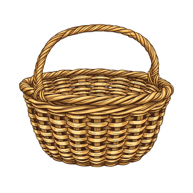 An illustration of a low-detailed woven basket, featuring intricate weaving patterns