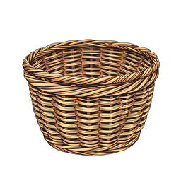 An illustration of a low-detailed woven basket, featuring intricate weaving patterns