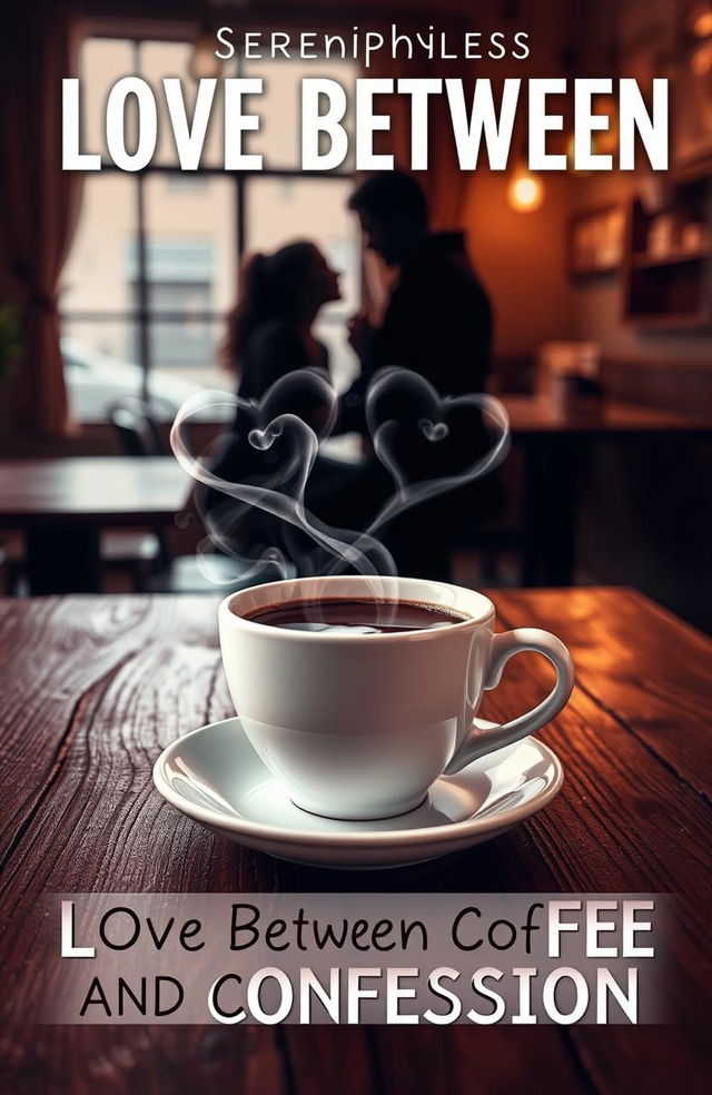 A romantic book cover titled 'Love Between Coffee and Confession' by Sereniphyles