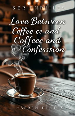 A romantic book cover titled 'Love Between Coffee and Confession' by Sereniphyles