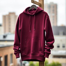 A stylish maroon hoodie, featuring a modern design with a cozy and relaxed fit