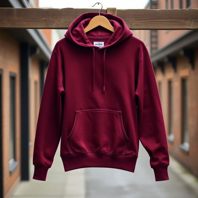 A stylish maroon hoodie, featuring a modern design with a cozy and relaxed fit