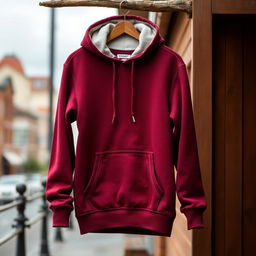 A stylish maroon hoodie, featuring a modern design with a cozy and relaxed fit