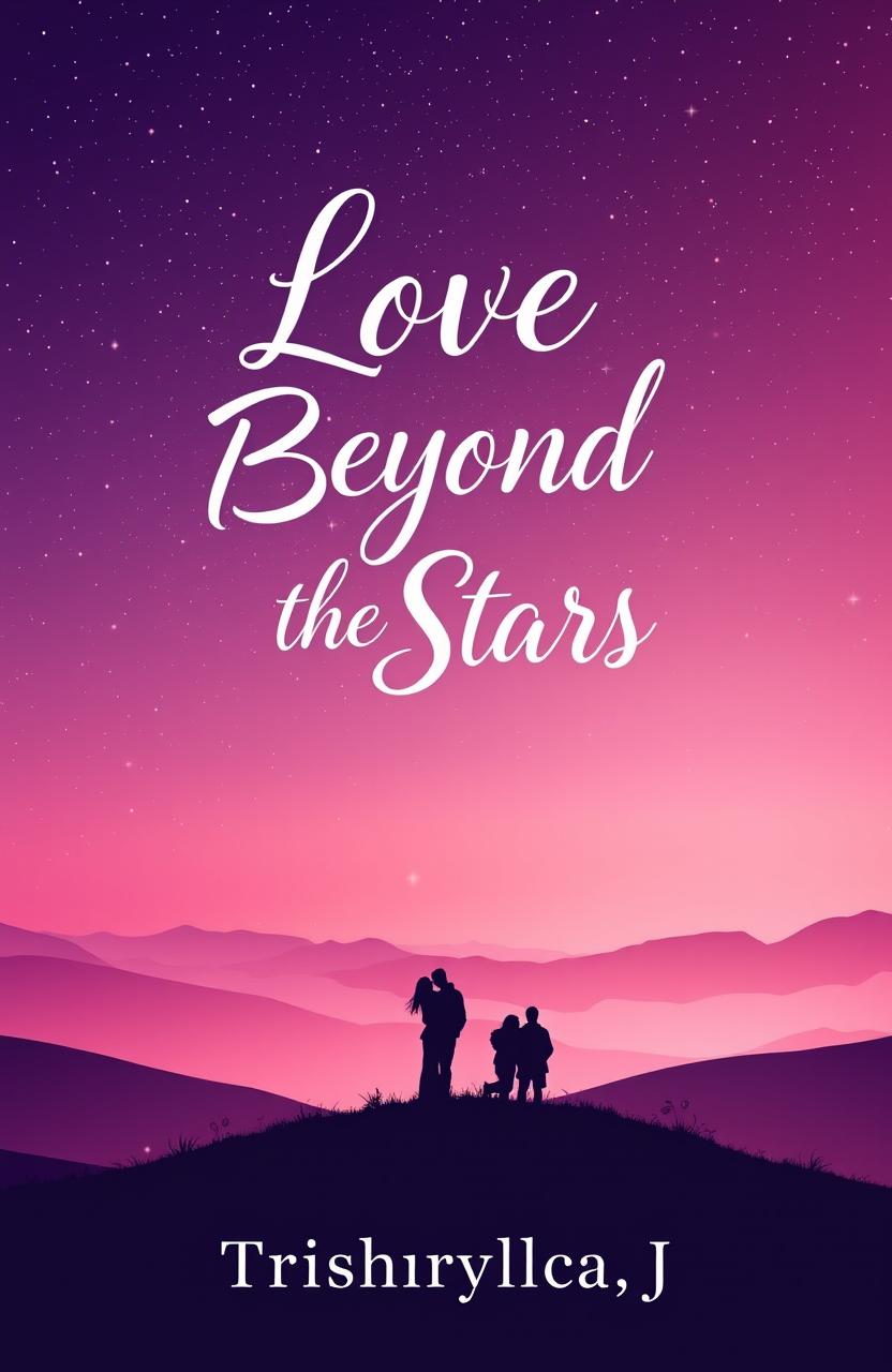 A romantic and dreamy cover design featuring a gradient background of deep purple and soft pink, resembling a twilight sky filled with twinkling stars