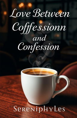 A cozy cafe scene featuring a warm cup of coffee with heart-shaped steam rising above it
