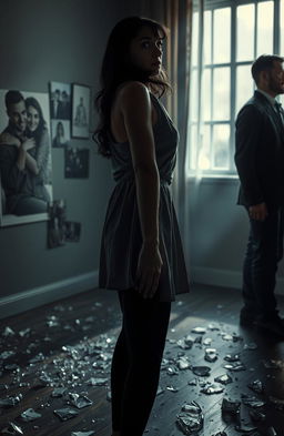 A dramatic and emotional scene depicting shattered trust between two figures