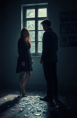 A dramatic and emotional scene depicting shattered trust between two figures