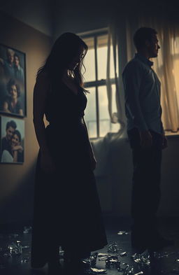 A dramatic and emotional scene depicting shattered trust between two figures