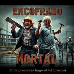 In the center, two bloodied male architects are in a dynamic action pose