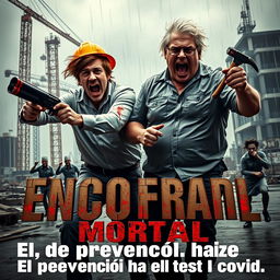 In the center, two bloodied male architects are in a dynamic action pose