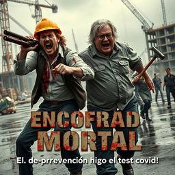 In the center, two bloodied male architects are in a dynamic action pose