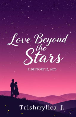 A romantic and dreamy scene depicting a gradient background of deep purple and soft pink, resembling a twilight sky filled with stars