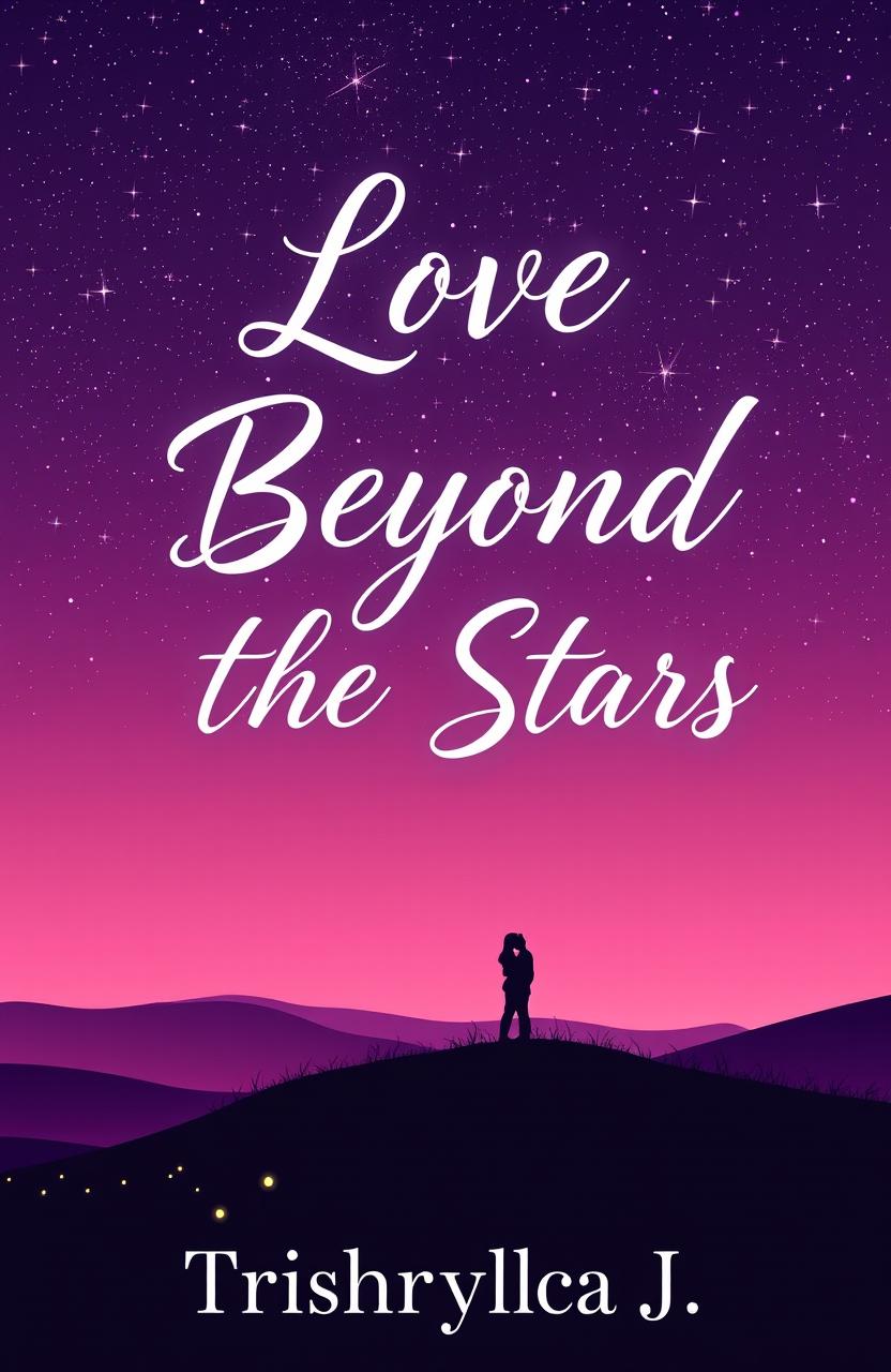 A romantic and dreamy cover design featuring a gradient background of deep purple and soft pink, resembling a twilight sky filled with twinkling stars