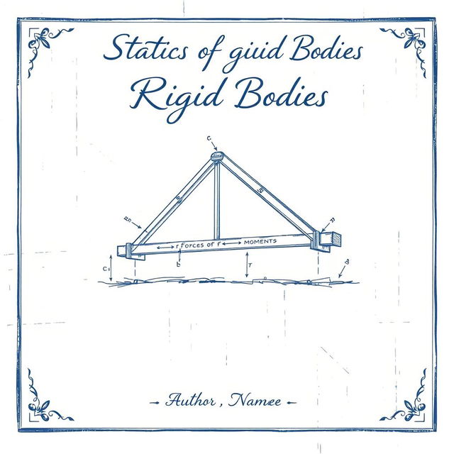 A detailed and artistic drawing for a cover page design focused on 'Statics of Rigid Bodies'