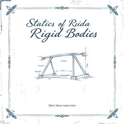 A detailed and artistic drawing for a cover page design focused on 'Statics of Rigid Bodies'