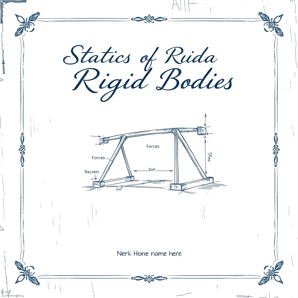 A detailed and artistic drawing for a cover page design focused on 'Statics of Rigid Bodies'