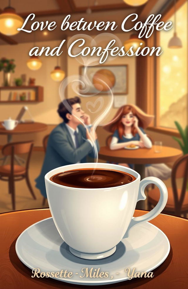 A cozy cafe scene illustrating the theme 'Love between Coffee and Confession'