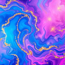 A stunning and colorful abstract wallpaper design featuring swirling patterns of vibrant colors like blue, pink, and gold