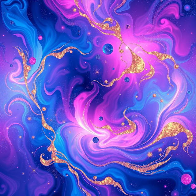 A stunning and colorful abstract wallpaper design featuring swirling patterns of vibrant colors like blue, pink, and gold