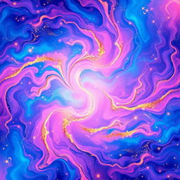 A stunning and colorful abstract wallpaper design featuring swirling patterns of vibrant colors like blue, pink, and gold