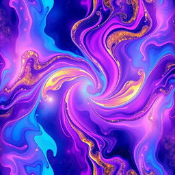 A stunning and colorful abstract wallpaper design featuring swirling patterns of vibrant colors like blue, pink, and gold