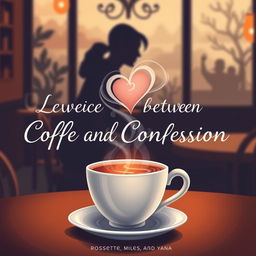 A beautifully designed text artwork titled 'Love between Coffee and Confession', credited to writers Rossette, Miles, and Yana