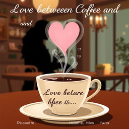 A beautifully designed text artwork titled 'Love between Coffee and Confession', credited to writers Rossette, Miles, and Yana