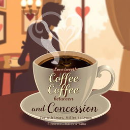 A beautifully designed text artwork titled 'Love between Coffee and Confession', credited to writers Rossette, Miles, and Yana
