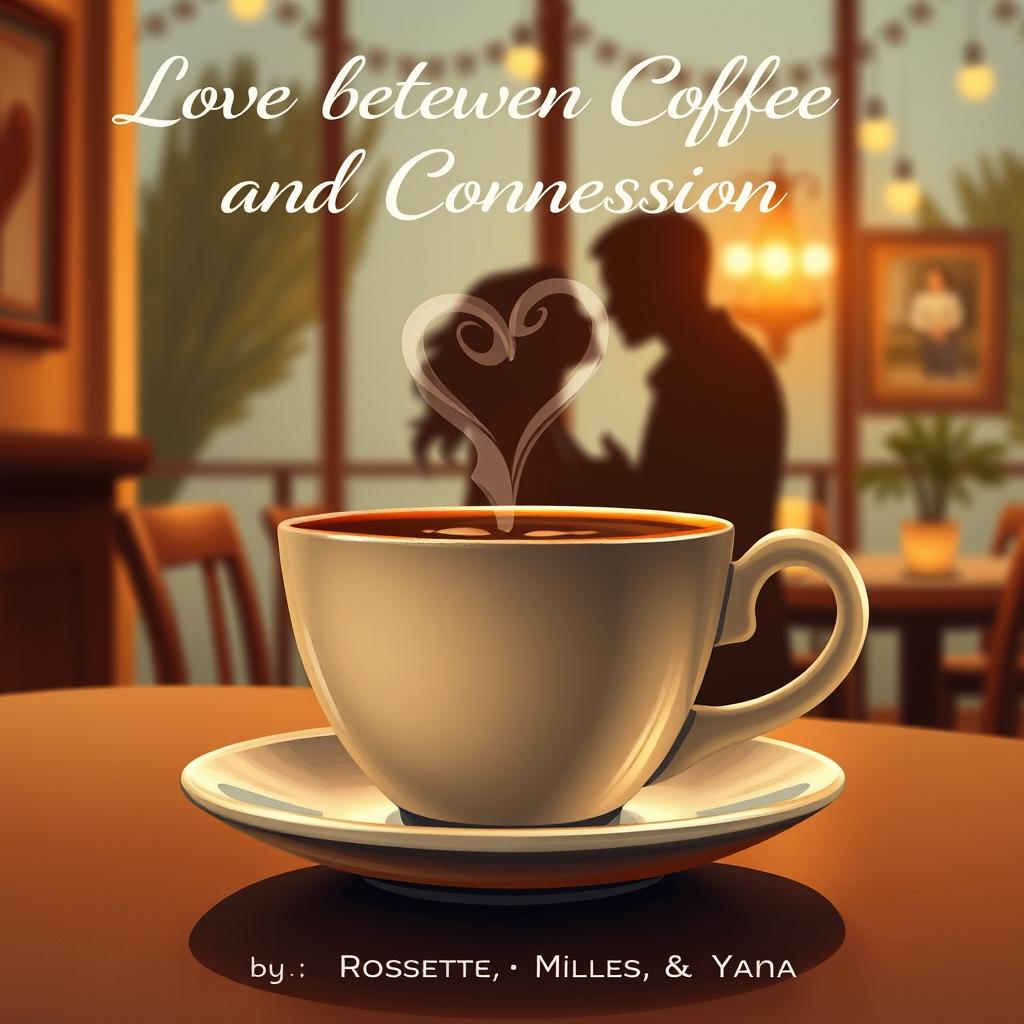 A beautifully designed text artwork titled 'Love between Coffee and Confession', credited to writers Rossette, Miles, and Yana