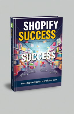A detailed book cover design layout for an e-commerce guide titled "Shopify Success: From Zero to Profitable Store"
