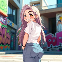 A cute femboy character with long, flowing hair and a playful, youthful expression