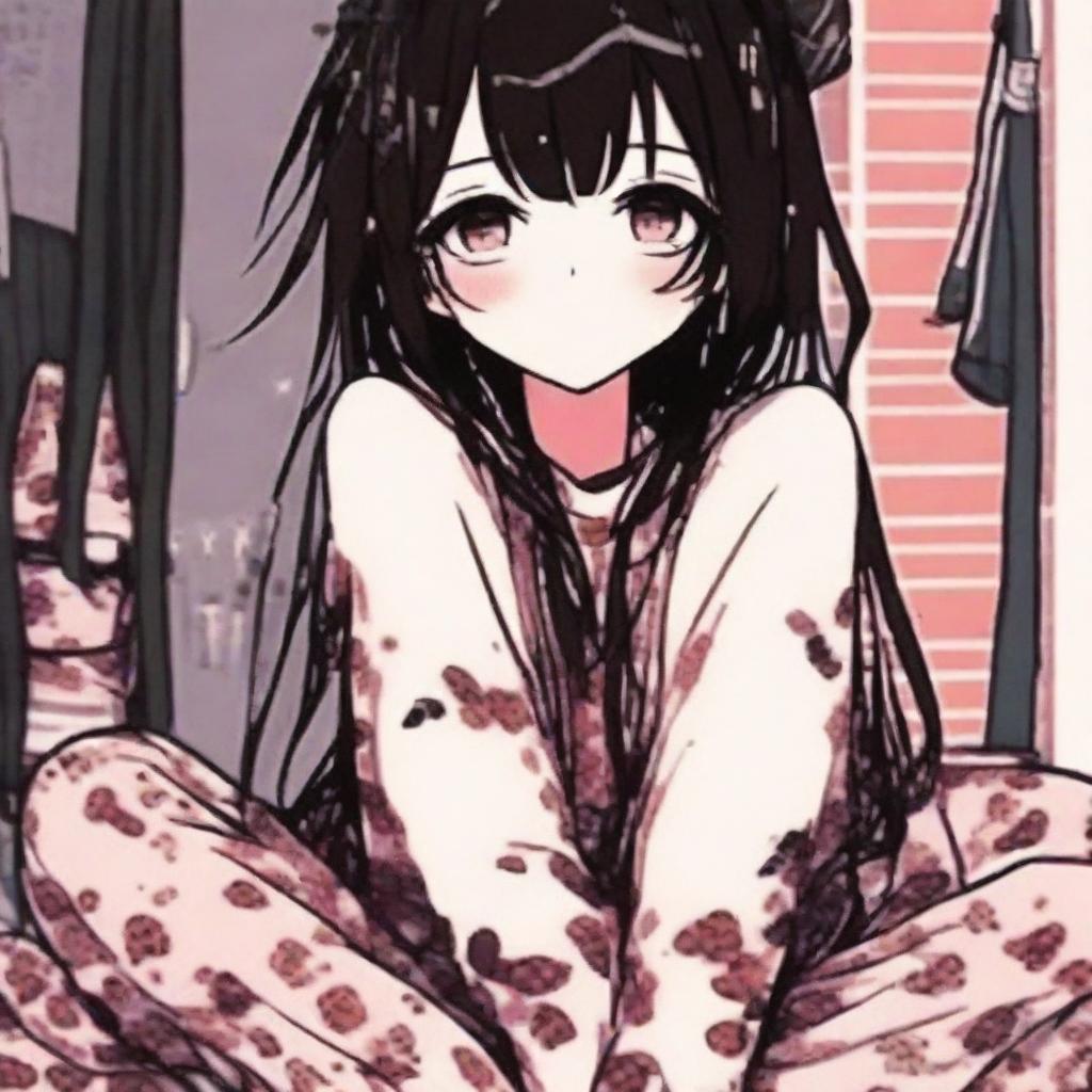 Anime girl in nightwear with an emo grunge aesthetic for a profile picture