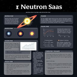 An academic poster design focusing on neutron stars, incorporating sections on the formation, characteristics, and significance of neutron stars