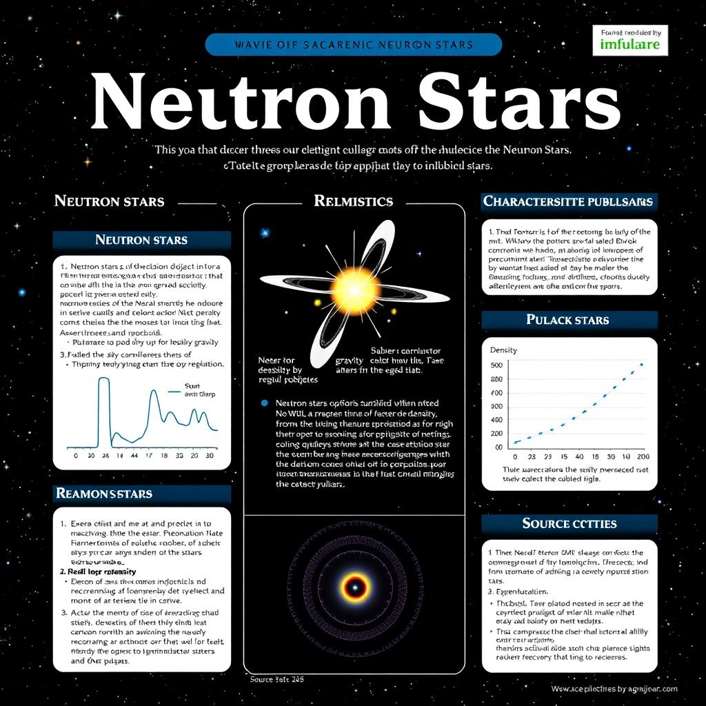 An academic poster design focusing on neutron stars, incorporating sections on the formation, characteristics, and significance of neutron stars