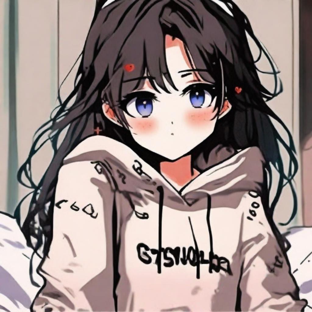 Anime girl in nightwear with an emo grunge aesthetic for a profile picture