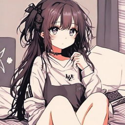 Anime girl in nightwear with an emo grunge aesthetic for a profile picture