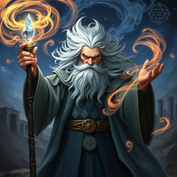 A powerful wizard in the midst of casting a spell