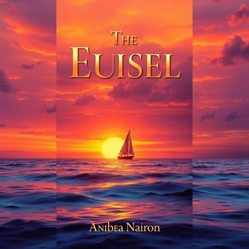 An enchanting and visually striking book cover, set against a backdrop of a vibrant sunset over a tranquil ocean