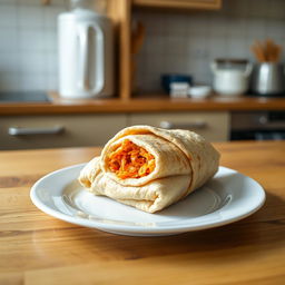 A delicious lavash roll filled with grated carrots, distinctly shaped as a rolled-up log rather than a shawarma