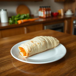 A delicious lavash roll filled with grated carrots, distinctly shaped as a rolled-up log rather than a shawarma