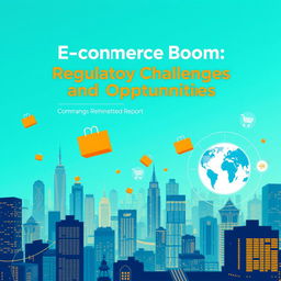 A sleek and dynamic cover page design for a report titled 'E-Commerce Boom: Regulatory Challenges and Opportunities'