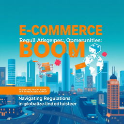 A sleek and dynamic cover page design for a report titled 'E-Commerce Boom: Regulatory Challenges and Opportunities'